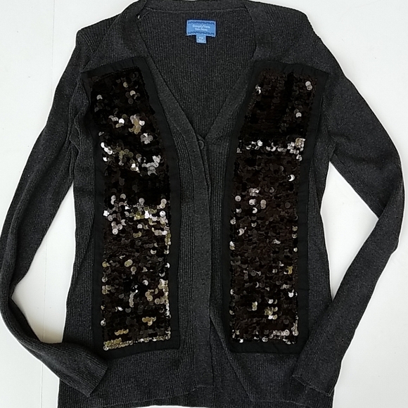 Simply Vera Wang  dark grey sweater sequin front M - Picture 1 of 5